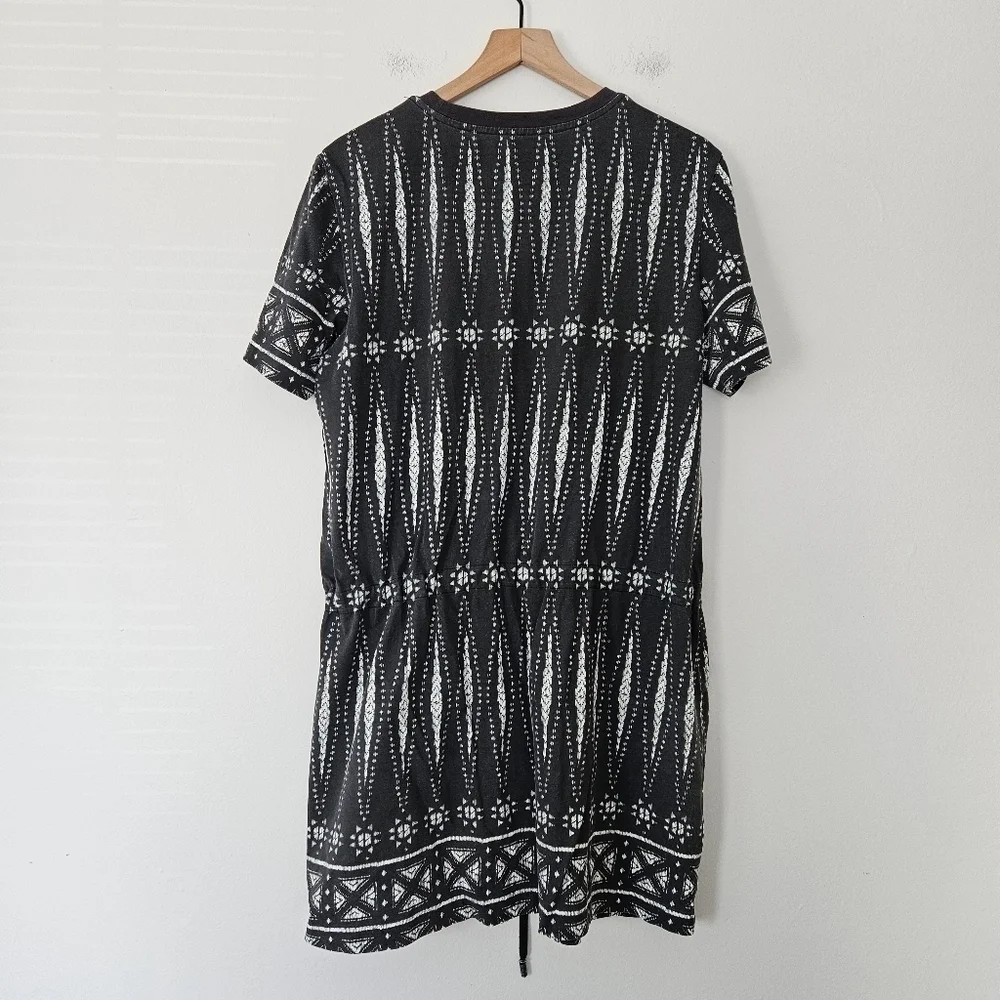 Tory Burch Bologan Knit Aztec Pima Cotton Drawstring Mini Shortsleeve Dress L